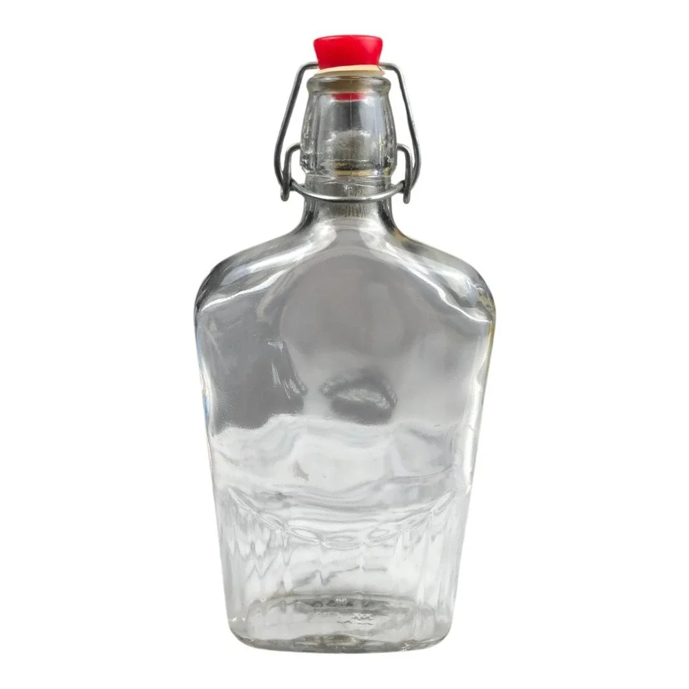 Clear Glass Bottle with Wire Bale‎ and Red Lid Vintage Style Decorative F72Q